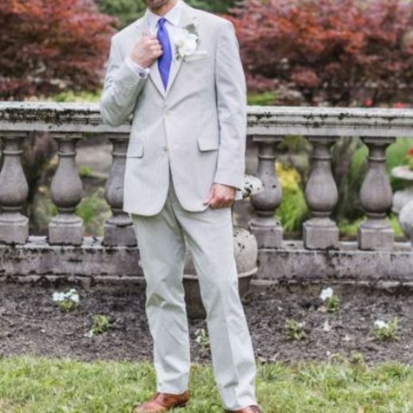 Tailored Fit Seersucker Stripe Suit: Blue/Gray 40R - Picture 1 of 8